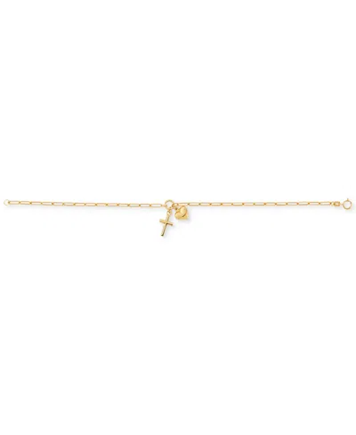 Macy's Heart And Cross Charm Bracelet In 10k Gold In Gold