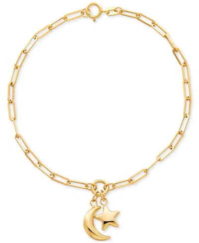 Macy's Moon & Star Charm Bracelet In 10k Gold In Gold