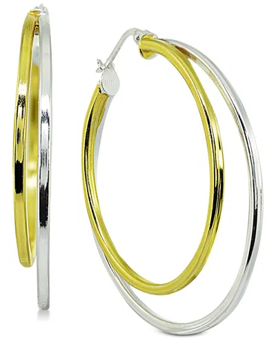 Giani Bernini Medium Two-tone Double Hoop Earrings In Sterling Silver & 18k Gold-plated Sterling Silver, 1.5", Cre In Gold