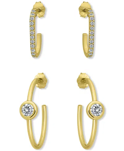 Giani Bernini 2-pc. Set Pave Cubic Zirconia & Round Bezel Set Cubic Zirconia Hoop Earrings In 18k Gold Over Sterli In Gold