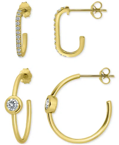 Giani Bernini 2-pc. Set Pave Cubic Zirconia & Round Bezel Set Cubic Zirconia Hoop Earrings In 18k Gold Over Sterli In Gold
