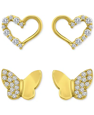 Giani Bernini Cubic Zirconia Heart & Butterfly 2-pc. Set Stud Earrings (1 Ct. T.w.) In 18k Gold Over Sterling Silv In Gold