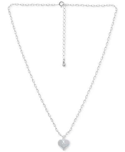Giani Bernini Cubic Zirconia Polished Heart Paperclip Link Pendant Necklace, 16" + 2" Extender, Created For Macy's In White