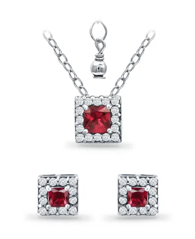 Giani Bernini Lab Grown Ruby And Cubic Zirconia Halo Square Pendant And Earring Set, 3 Piece In Metallic
