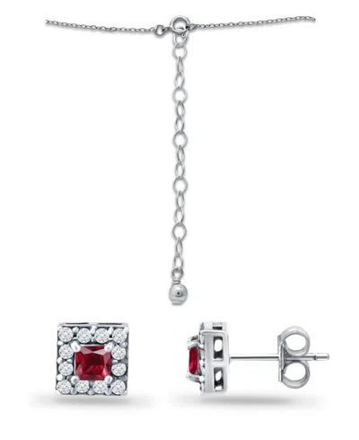 Giani Bernini Lab Grown Ruby And Cubic Zirconia Halo Square Pendant And Earring Set, 3 Piece In Metallic