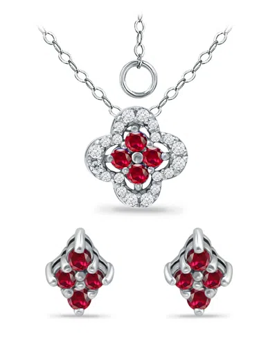 Giani Bernini Created Ruby And Cubic Zirconia Clover Pendant And Earring Set, 3 Piece