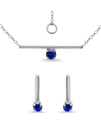 Giani Bernini Simulated Blue Sapphire Bar Pendant And Earring Set, 3 Piece In Metallic