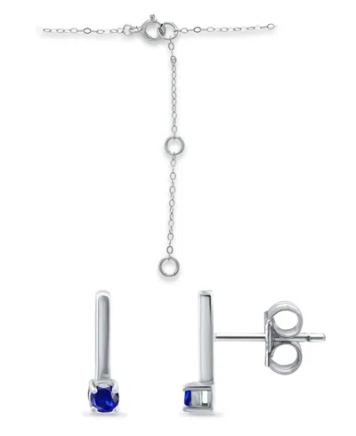 Giani Bernini Simulated Blue Sapphire Bar Pendant And Earring Set, 3 Piece In Metallic