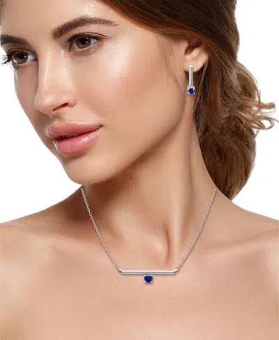 Giani Bernini Simulated Blue Sapphire Bar Pendant And Earring Set, 3 Piece In Metallic