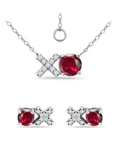 Giani Bernini Created Ruby And Cubic Zirconia "xo" Pendant And Earring Set, 3 Piece