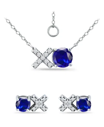 Giani Bernini Simulated Blue Sapphire And Cubic Zirconia "xo" Pendant And Earring Set, 3 Piece