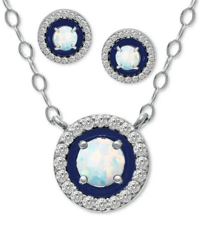 Giani Bernini 2-pc. Set Blue Topaz, Cubic Zirconia & Enamel Pendant Necklace & Matching Stud Earrings (also In Ame In Metallic