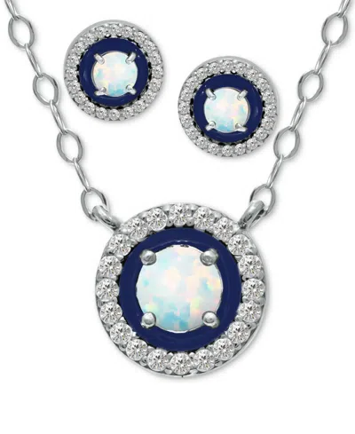 Giani Bernini 2-pc. Set Blue Topaz, Cubic Zirconia & Enamel Pendant Necklace & Matching Stud Earrings (also In Ame In Metallic
