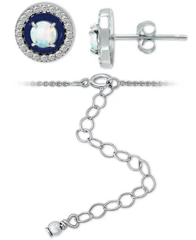 Giani Bernini 2-pc. Set Blue Topaz, Cubic Zirconia & Enamel Pendant Necklace & Matching Stud Earrings (also In Ame In Metallic
