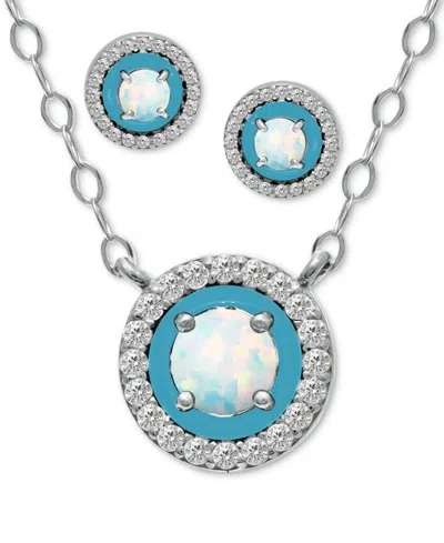 Giani Bernini 2-pc. Set Blue Topaz, Cubic Zirconia & Enamel Pendant Necklace & Matching Stud Earrings (also In Ame In Metallic