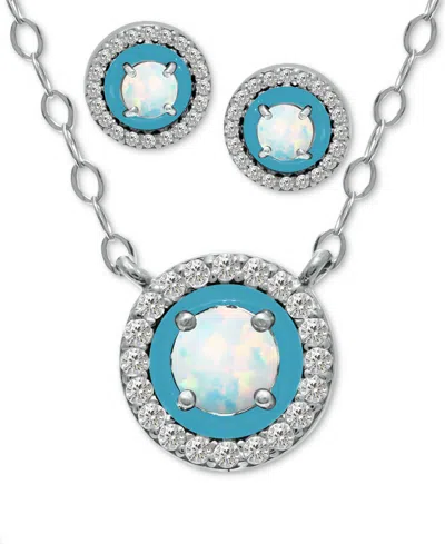 Giani Bernini 2-pc. Set Blue Topaz, Cubic Zirconia & Enamel Pendant Necklace & Matching Stud Earrings (also In Ame In Metallic