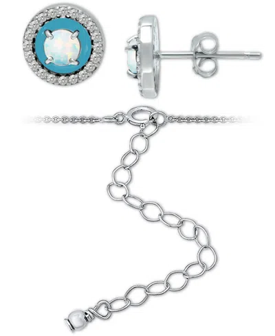 Giani Bernini 2-pc. Set Blue Topaz, Cubic Zirconia & Enamel Pendant Necklace & Matching Stud Earrings (also In Ame In Metallic