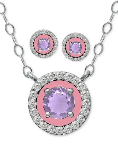 Giani Bernini 2-pc. Set Blue Topaz, Cubic Zirconia & Enamel Pendant Necklace & Matching Stud Earrings (also In Ame In Metallic
