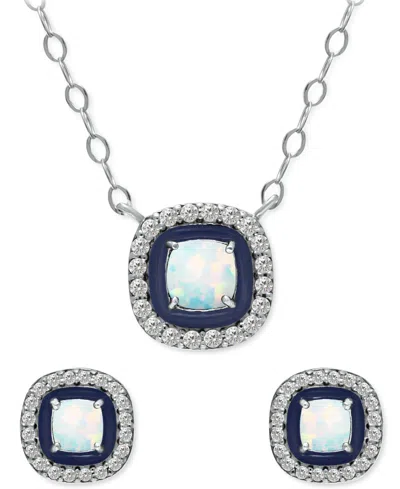 Giani Bernini 2-pc. Set Blue Topaz (1/2 Ct. T.w.), Cubic Zirconia & Enamel Pendant Necklace & Matching Stud Earrin In Metallic