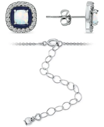Giani Bernini 2-pc. Set Blue Topaz (1/2 Ct. T.w.), Cubic Zirconia & Enamel Pendant Necklace & Matching Stud Earrin In Metallic