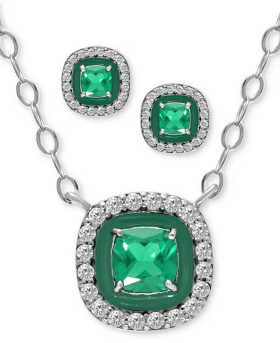 Giani Bernini 2-pc. Set Blue Topaz (1/2 Ct. T.w.), Cubic Zirconia & Enamel Pendant Necklace & Matching Stud Earrin In Metallic