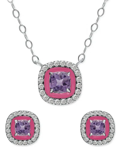 Giani Bernini 2-pc. Set Blue Topaz (1/2 Ct. T.w.), Cubic Zirconia & Enamel Pendant Necklace & Matching Stud Earrin In Metallic