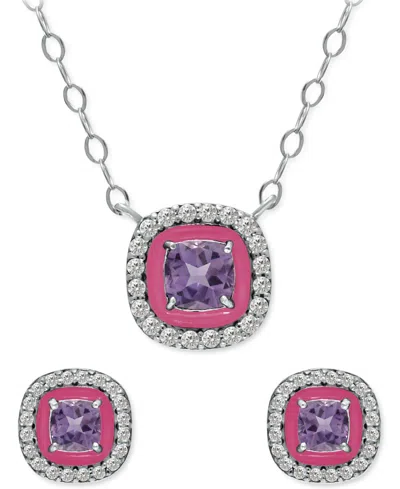 Giani Bernini 2-pc. Set Blue Topaz (1/2 Ct. T.w.), Cubic Zirconia & Enamel Pendant Necklace & Matching Stud Earrin In Metallic