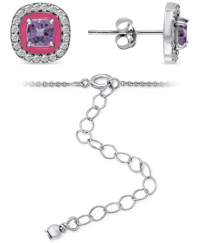 Giani Bernini 2-pc. Set Blue Topaz (1/2 Ct. T.w.), Cubic Zirconia & Enamel Pendant Necklace & Matching Stud Earrin In Metallic