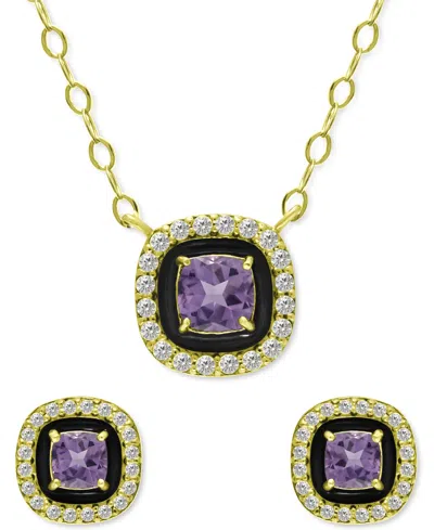 Giani Bernini 2-pc. Set Blue Topaz (1/2 Ct. T.w.), Cubic Zirconia & Enamel Pendant Necklace & Matching Stud Earrin In Multi