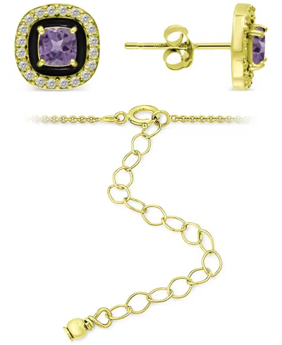 Giani Bernini 2-pc. Set Blue Topaz (1/2 Ct. T.w.), Cubic Zirconia & Enamel Pendant Necklace & Matching Stud Earrin In Multi