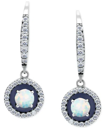 Giani Bernini Amethyst (1/4 Ct. T.w.), Cubic Zirconia, & Enamel Circle Dangle Hoop Earrings In Sterling Silver (al In Blue