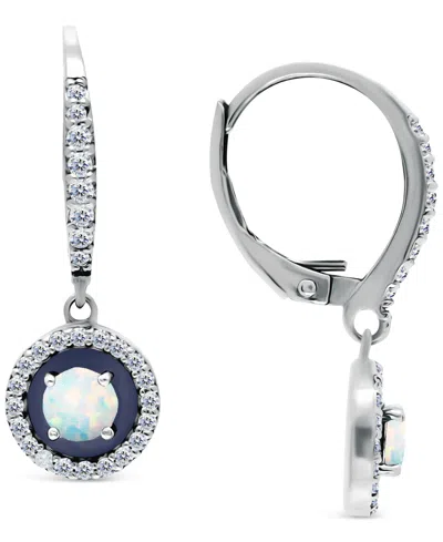 Giani Bernini Amethyst (1/4 Ct. T.w.), Cubic Zirconia, & Enamel Circle Dangle Hoop Earrings In Sterling Silver (al In Blue
