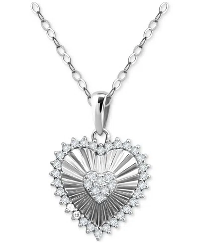 Giani Bernini Cubic Zirconia Textured Heart Pendant Necklace In Sterling Silver, 16" + 2" Extender, Created For Ma In Silver