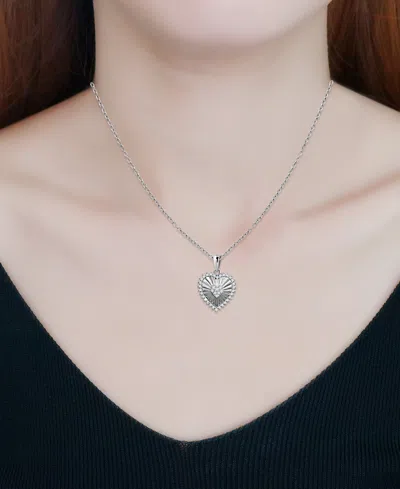 Giani Bernini Cubic Zirconia Textured Heart Pendant Necklace In Sterling Silver, 16" + 2" Extender, Created For Ma In Silver