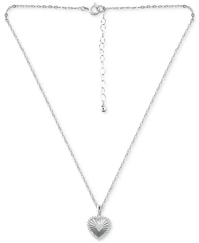 Giani Bernini Cubic Zirconia Textured Heart Pendant Necklace In Sterling Silver, 16" + 2" Extender, Created For Ma In Silver