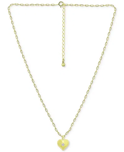 Giani Bernini Cubic Zirconia Polished Heart Paperclip Link Pendant Necklace, 16" + 2" Extender, Created For Macy's In Gold