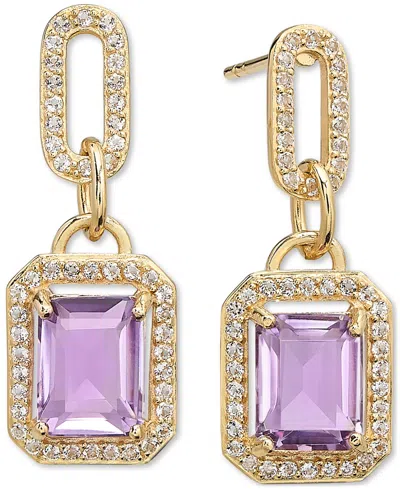 Macy's Amethyst (4-3/8 Ct. T.w.) & White Topaz (1-1/6 Ct. T.w.) Framed Dangle Drop Earrings In 14k Gold-pla In Multi