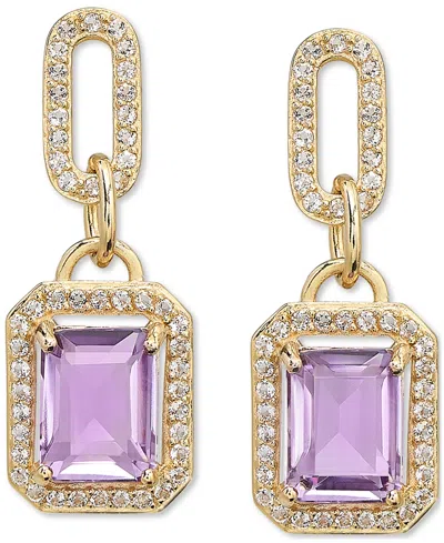 Macy's Amethyst (4-3/8 Ct. T.w.) & White Topaz (1-1/6 Ct. T.w.) Framed Dangle Drop Earrings In 14k Gold-pla In Multi