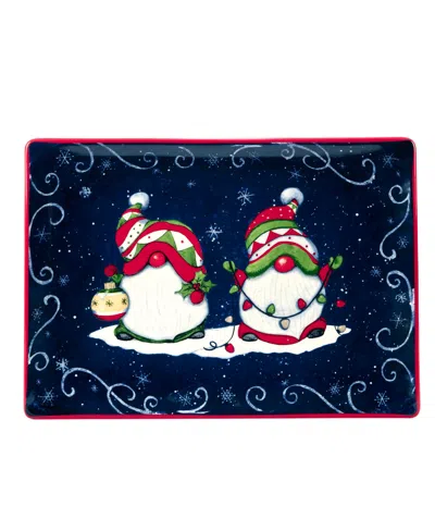 Certified International Holiday Magic Gnomes Rectangular Platter, 14" X 10" In Multi