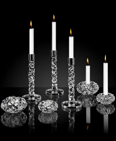 Orrefors Carat Stainless Steel Medium Candlestick Pair In Transparent