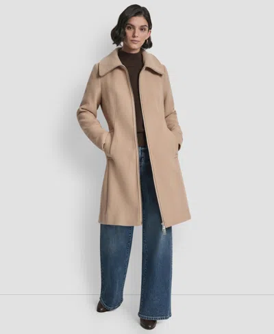 Dkny Petite Belted Zip Front Coat In Brown