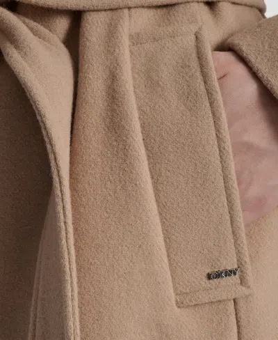 Dkny Petite Belted Zip Front Coat In Brown