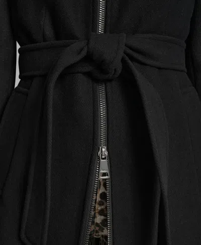 Dkny Petite Belted Zip Front Coat In Black