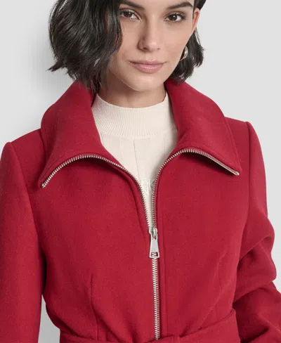 Dkny Womens Collared Neck Belted Coat P Xs Xxl In Red