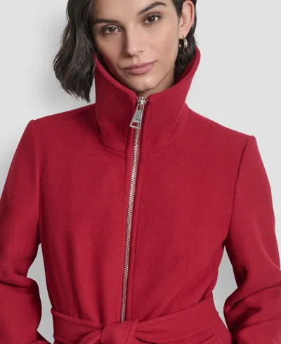 Dkny Womens Collared Neck Belted Coat P Xs Xxl In Red