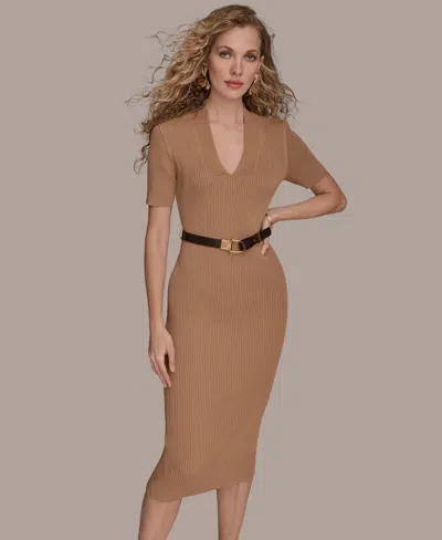 Donna Karan Women's Knit Short Sleeve Midi Dress In Brown