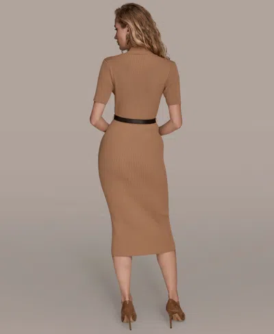 Donna Karan Women's Knit Short Sleeve Midi Dress In Brown