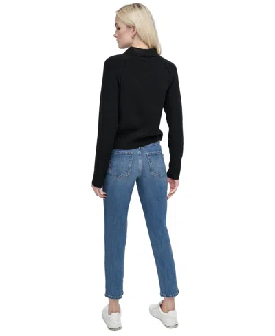 Dkny Jeans Petite Pullover Polo Sweater In Black