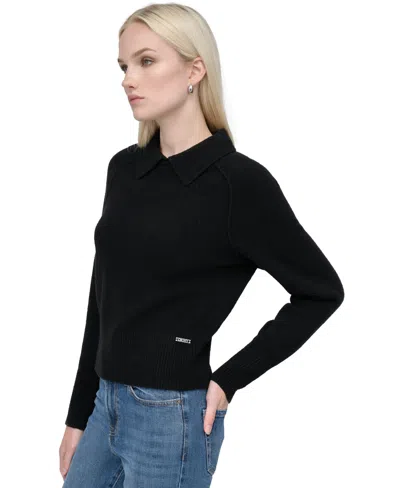 Dkny Jeans Petite Pullover Polo Sweater In Black