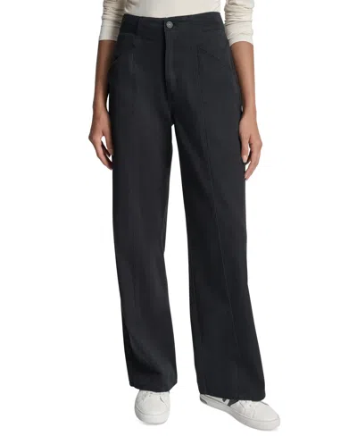 Dkny Jeans Women's Cotton High Rise Wide Leg Pants In Black